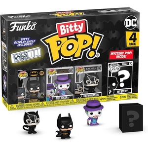 image:imageFunko Bitty POP Batman 85th  Batman 4Pack and A Surprise Mystery Mini Figure  09 Inch 22 Cm  DC Comics Collectable  Stackable Display Shelf Included  Gift Idea  Party Bags Stocking